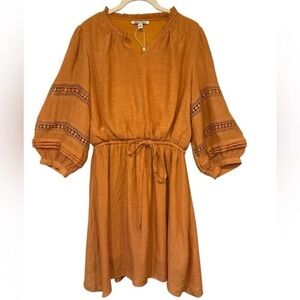 Marissa Olivia Gold‎ Rust Boho Peasant Dress Size Medium